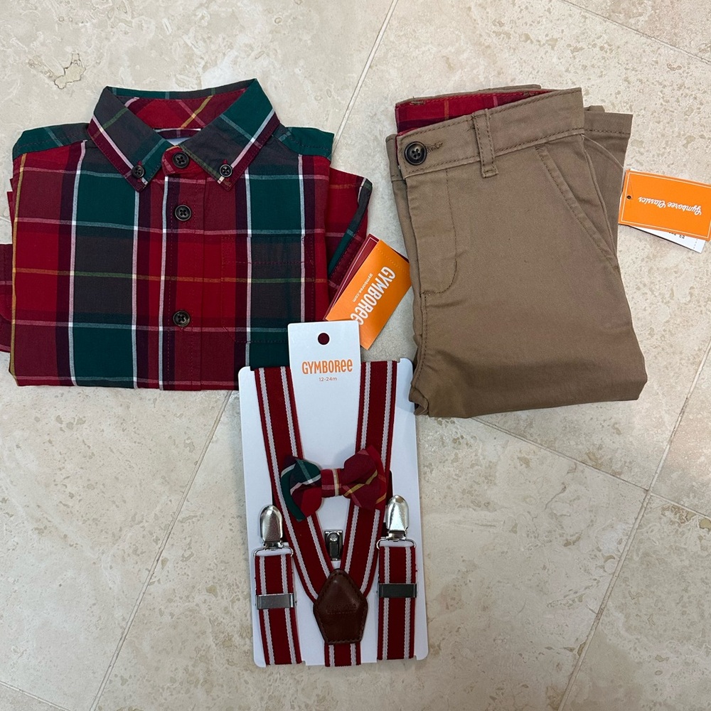 NWT Boys Matching Family Plaid Shirt and pants - Holiday Traditions - Salsa
